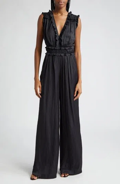 Ramy Brook Katelyn Ruffle Satin Jumpsuit In Black