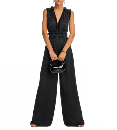 Ramy Brook Katelyn Ruffle Satin Jumpsuit In Black