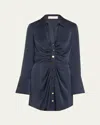 Ramy Brook Katelyn Long Sleeve Ruched Mini Dress In Navy