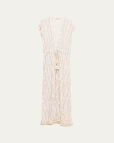 Ramy Brook Katherine Swirl Tie Front Cover-up Maxi Dress In White