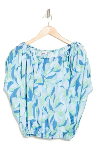 Ramy Brook Katie One-shoulder Bubble Hem Top In Blue Quartz Combo Leaf