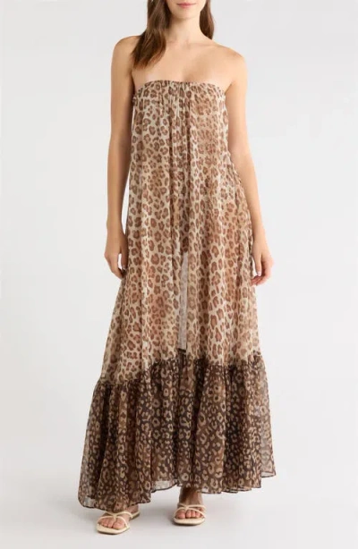 Ramy Brook Katrina Sheer Strapless Cover-up Dress In Brown