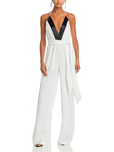 Ramy Brook Kayla Womens Satin Embellished Jumpsuit In Ivory