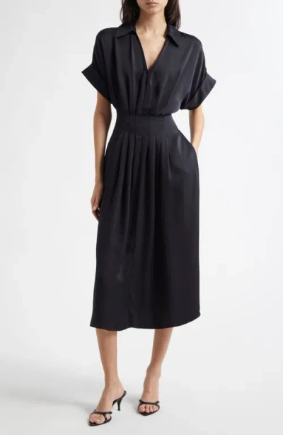 Ramy Brook Kayleigh Pleated Johnny Collar Dress In Black
