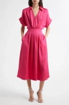 Ramy Brook Kayleigh Pleated Johnny Collar Dress In Pink Petunia