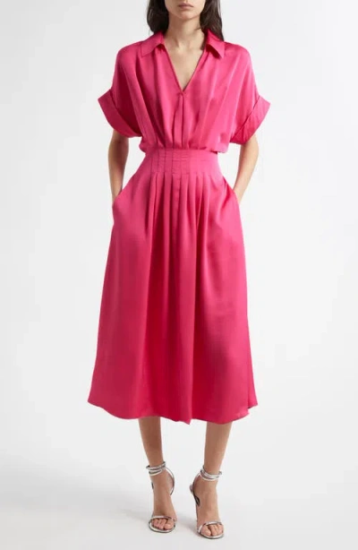 Ramy Brook Kayleigh Pleated Johnny Collar Dress In Pink Petunia