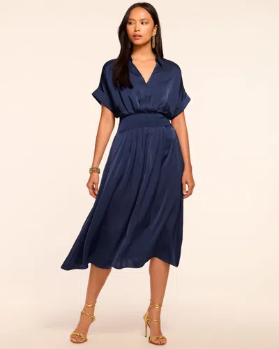 Ramy Brook Kayleigh V-neck Short Sleeve Midi Dress In Spring Navy