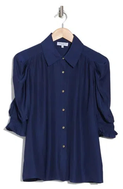 Ramy Brook Kaylor Puff Sleeve Button-up Shirt In Spring Navy