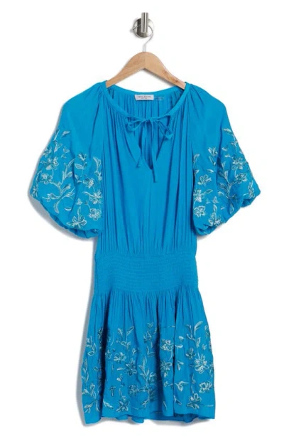 Ramy Brook Keanu Embroidered Floral Dress In Atlantic Blue