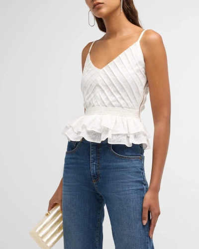 Ramy Brook Keleka Springtime Burnout Peplum Blouse In White Springtime