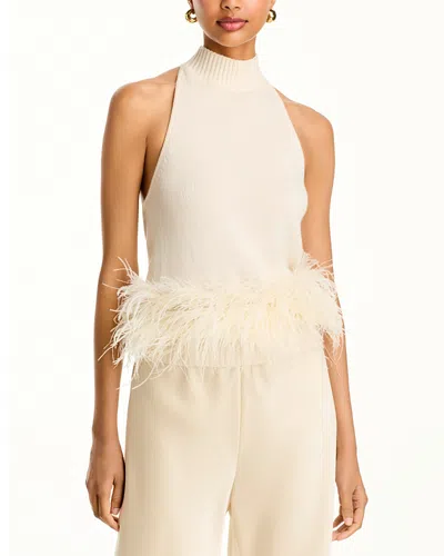 Ramy Brook Kelly Feather Trim Halter Top In Neutral