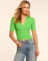 Ramy Brook Kelly Ribbed Short Sleeve Sweater In Tropic Green