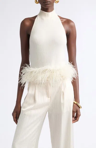 Ramy Brook Kelly Ostrich Feather Trim Sweater Tank In White