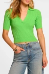 Ramy Brook Kelly Ribbed Short Sleeve Sweater In Tropic Green