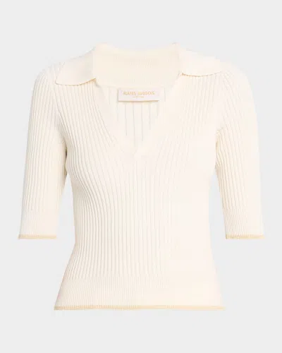 Ramy Brook Kelly Ribbed Short-sleeve Sweater In Ivory
