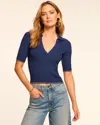 Ramy Brook Kelly Ribbed Short Sleeve Sweater In Spring Navy