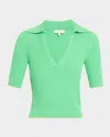 Ramy Brook Kelly Ribbed Short Sleeve Sweater In Tropic Green