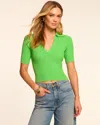Ramy Brook Kelly Ribbed Short Sleeve Sweater In Tropic Green