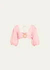 Ramy Brook Kelsey Linen Crop Top In Pink Tulip