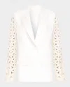 Ramy Brook Kelsey Cutout Sleeve Linen Blend Blazer In White Floral