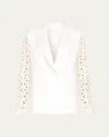 Ramy Brook Kelsey Cutout Sleeve Linen Blend Blazer In White Floral