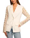 Ramy Brook Kelsey Cutout Sleeve Linen Blend Blazer In White Floral