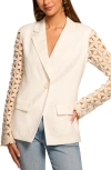 Ramy Brook Kelsey Cutout Sleeve Linen Blend Blazer In White Floral