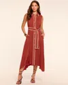 Ramy Brook Kenneth Button Down Pleated Midi Dress In Orange