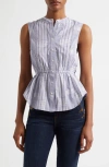 RAMY BROOK RAMY BROOK KEZIA SLEEVELESS METALLIC MIXED MEDIA PEPLUM BUTTON-UP SHIRT