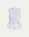 Ramy Brook Kezia Sleeveless Metallic Mixed Media Peplum Button-up Shirt In Navy Patchwork