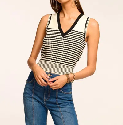 Ramy Brook Knit Tank Top In Black/ivory Textured Stripe In Blue