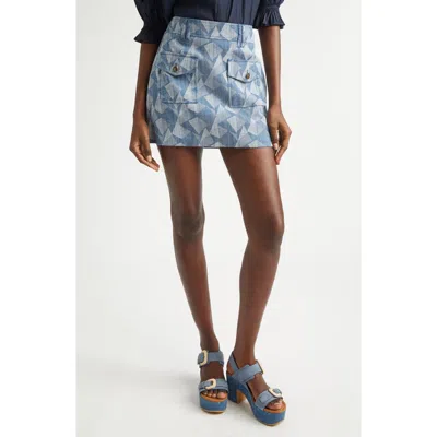 Ramy Brook Kory Geometric Print Denim Miniskirt In Blue