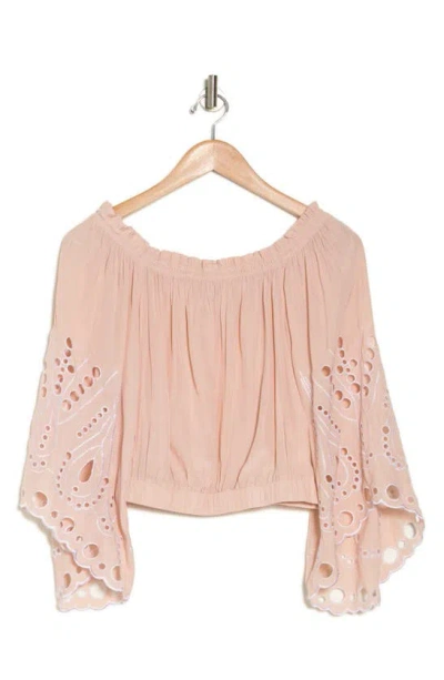 Ramy Brook Kory Off The Shoulder Long Sleeve Crop Top In Blush