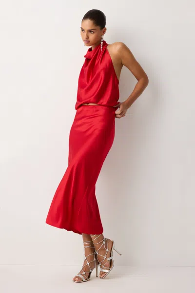 Ramy Brook Krisia Silk Slip Midi Skirt Ruby