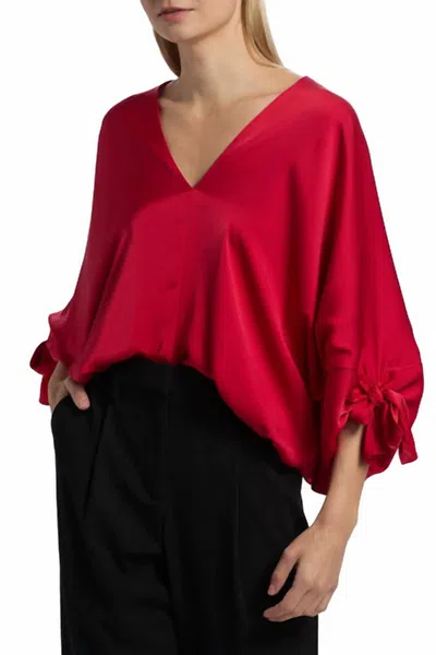 Ramy Brook Krista Satin Blouse Top In Scarlet Red