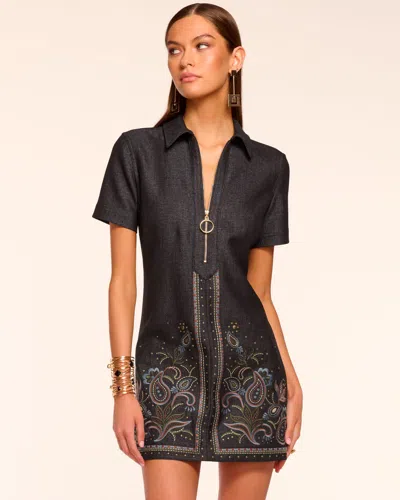 Ramy Brook Kristen Embroidered Denim Mini Dress In Black