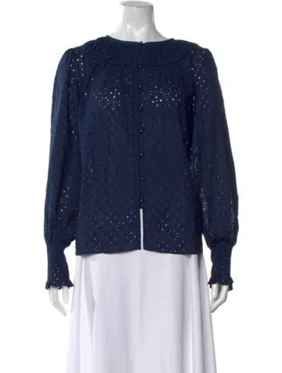 Pre-owned Ramy Brook Lace Pattern Crew Neck Blouse W/ Tags In Blue