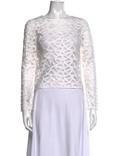 Pre-owned Ramy Brook Lace Pattern Crew Neck Top In White