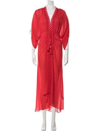 Pre-owned Ramy Brook Lace Pattern Embroidered Accent Cover-up In Red