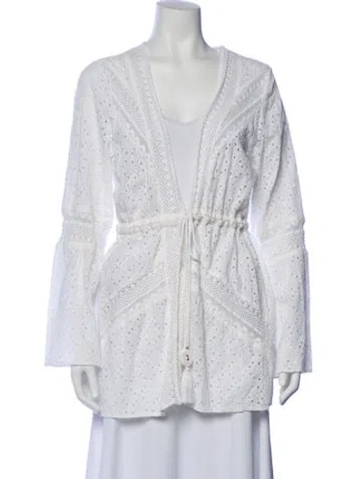 Pre-owned Ramy Brook Lace Pattern Eyelet Trim Cover-up In White