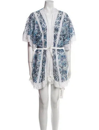 Pre-owned Ramy Brook Lace Pattern Fringe Trim Accent Robe In Multi