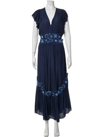 Pre-owned Ramy Brook Lace Pattern Long Dress In Blue