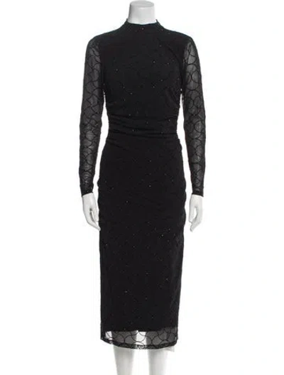 Pre-owned Ramy Brook Lace Pattern Midi Length Dress W/ Tags In Black