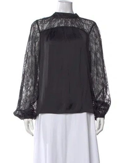 Pre-owned Ramy Brook Lace Pattern Mock Neck Blouse In Black