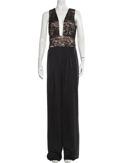 Pre-owned Ramy Brook Lace Pattern Plunge Neckline Jumpsuit In Black