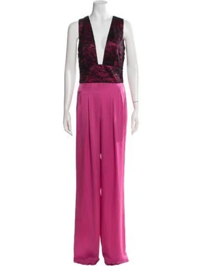 Pre-owned Ramy Brook Lace Pattern Plunge Neckline Jumpsuit In Pink