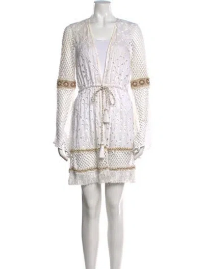 Pre-owned Ramy Brook Lace Pattern Tassel Accents Cover-up In White