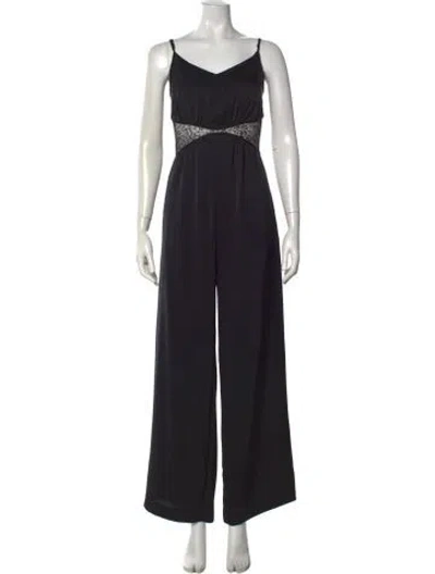 Pre-owned Ramy Brook Lace Pattern V-neck Jumpsuit In Black