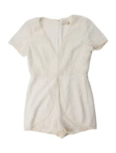 Pre-owned Ramy Brook Lace Pattern V-neck Romper In White