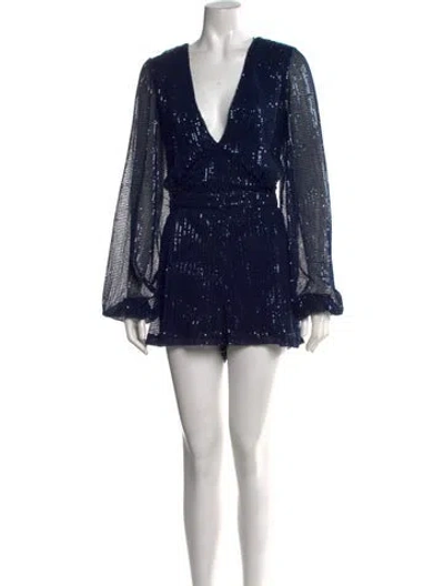 Pre-owned Ramy Brook Lace V-neck Romper In Blue